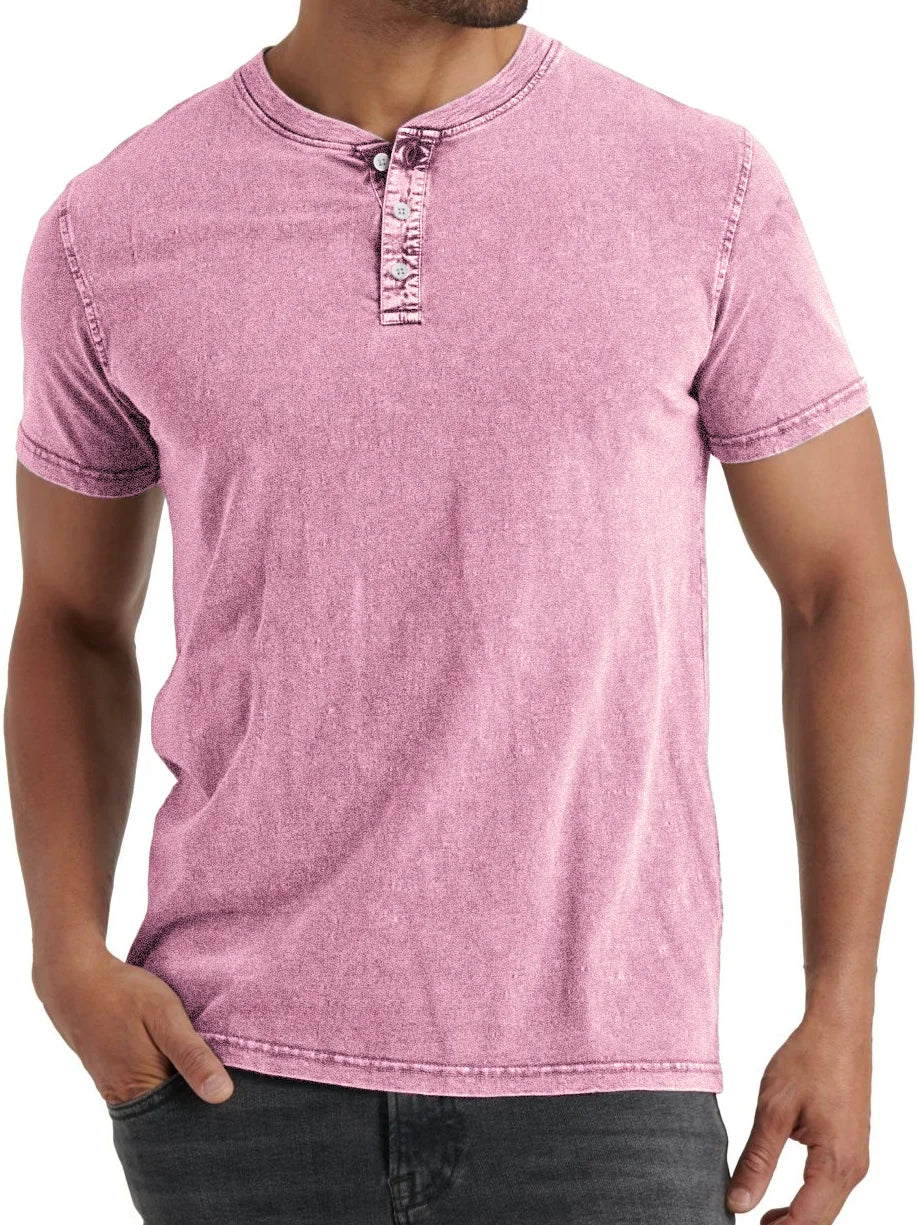 Men's denim henley t-shirt relaxed casual top - versatile stylish fit for everyday wear