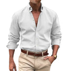Men's button-up shirt durable long sleeve work attire - versatile office and casual wear