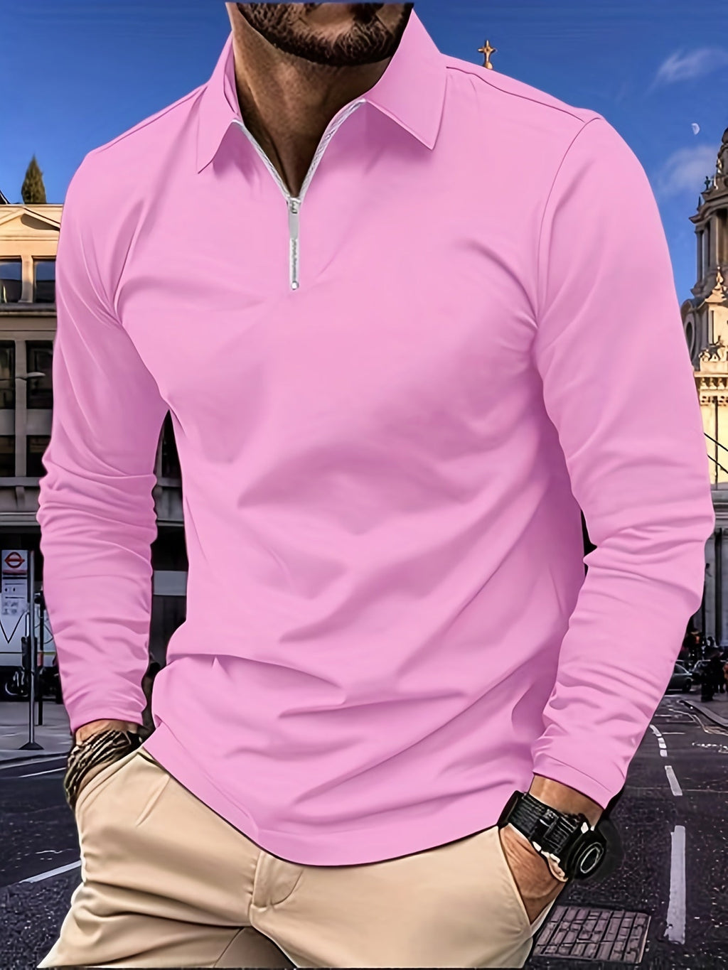 Men's long-sleeve zip-up shirt - contemporary and versatile casual top