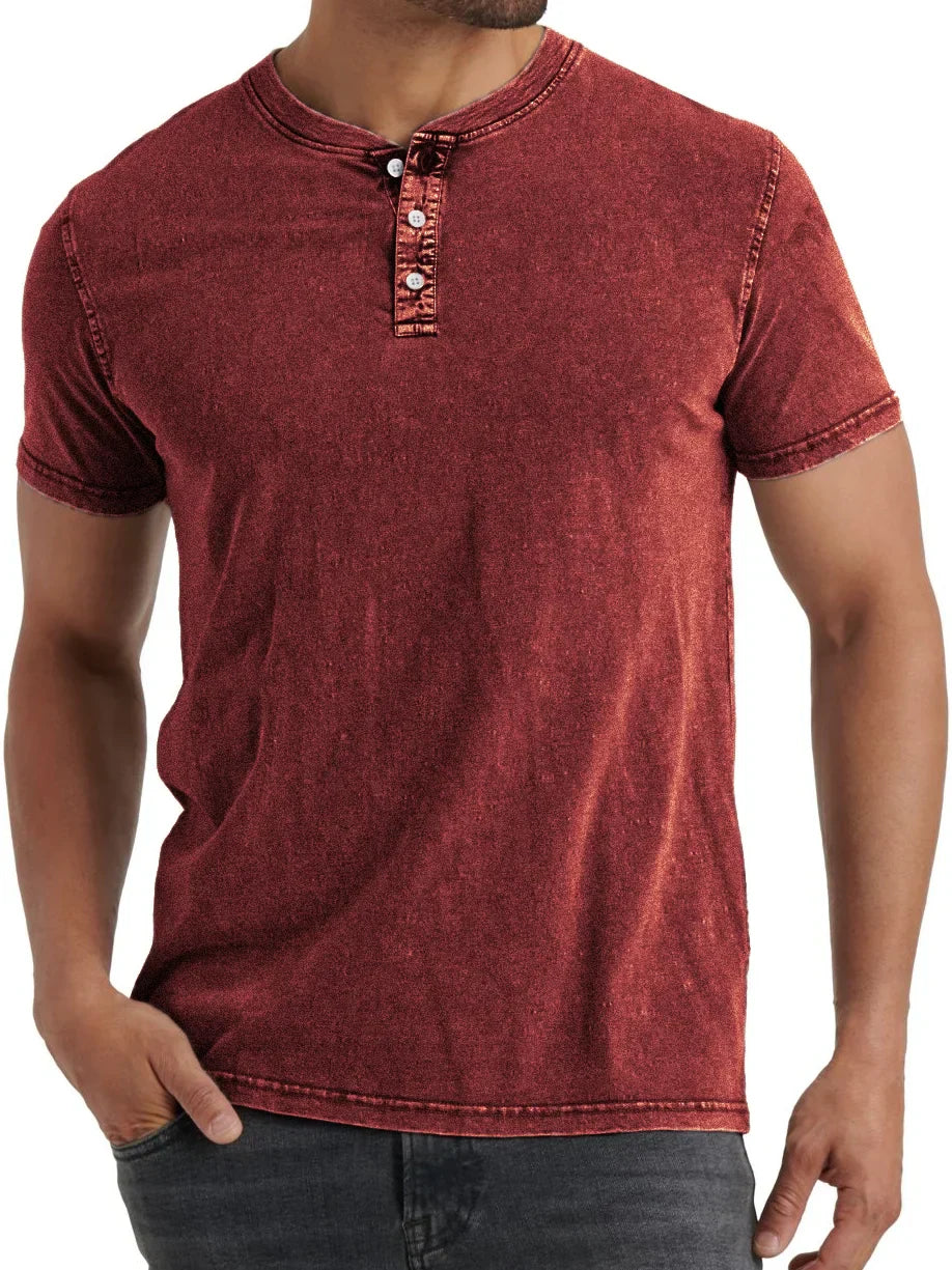 Men's denim henley t-shirt relaxed casual top - versatile stylish fit for everyday wear