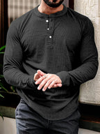 Men's long sleeve henley t-shirt versatile cotton blend top - ideal for casual and office wear