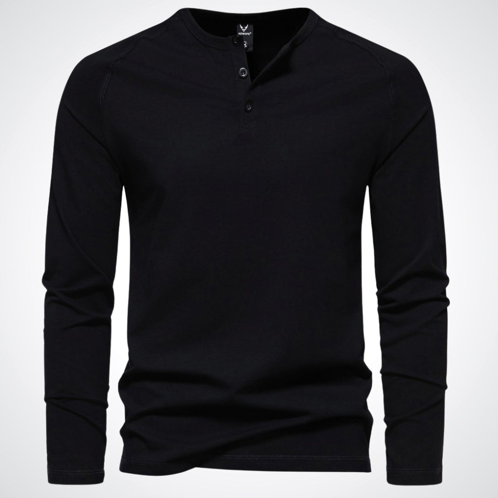 Men's henley shirt - versatile long sleeve casual top in premium cotton blend for everyday wear