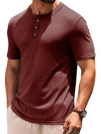 Men's t-shirt with buttons ribbed casual top - relaxed fit for everyday wear