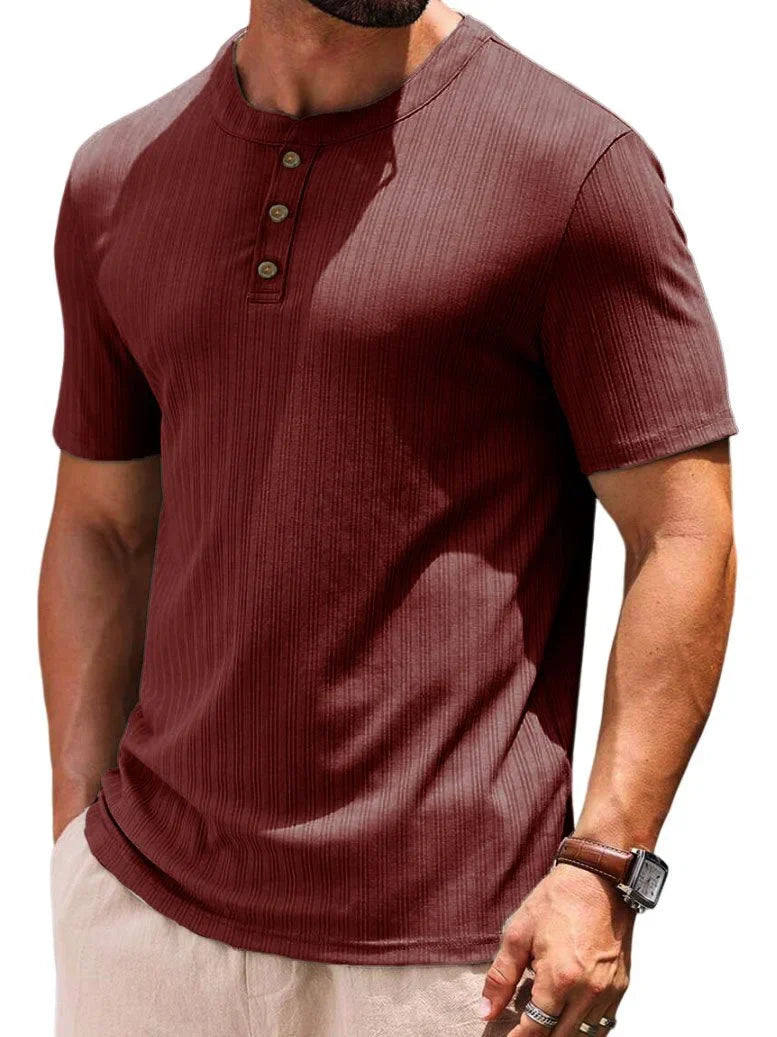 Men's t-shirt with buttons ribbed casual top - relaxed fit for everyday wear