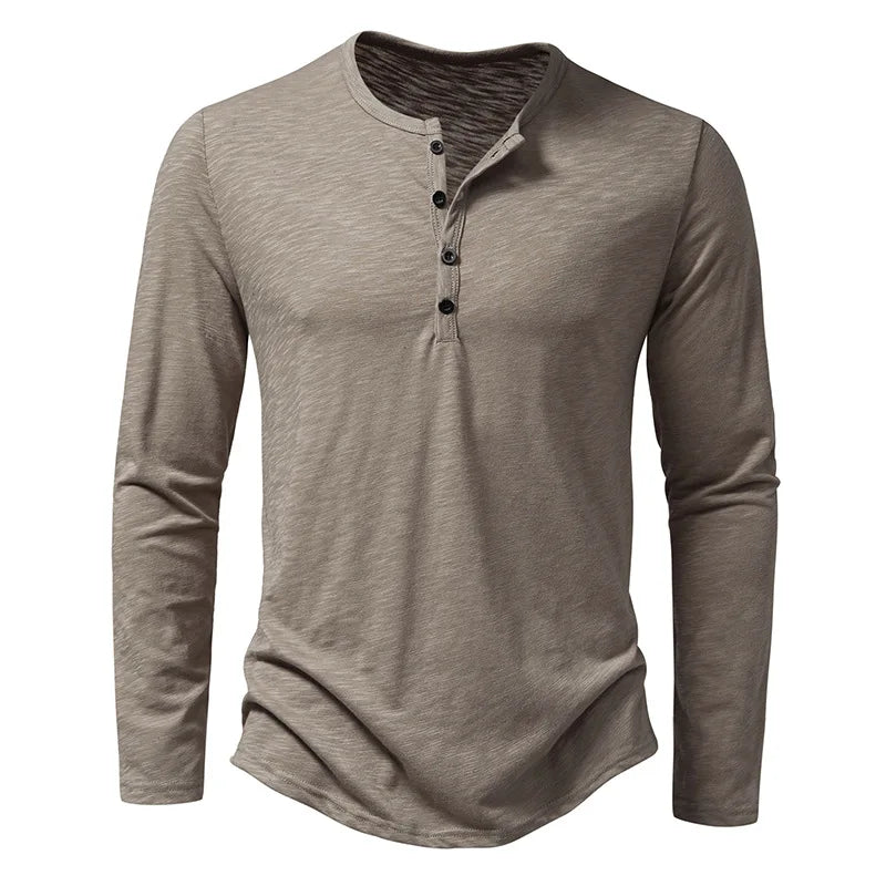 Men's long sleeve henley shirt - casual button-up top