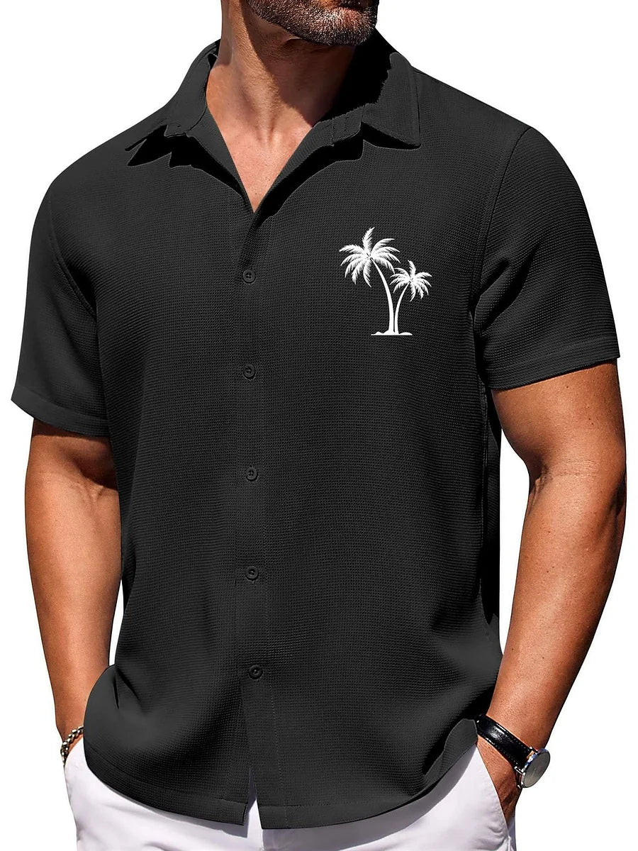 Men's hawaiian shirt lightweight palm print - casual summer attire for relaxed days