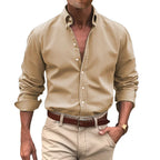 Men's button-up shirt durable long sleeve work attire - versatile office and casual wear