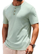 Men's t-shirt with buttons ribbed casual top - relaxed fit for everyday wear