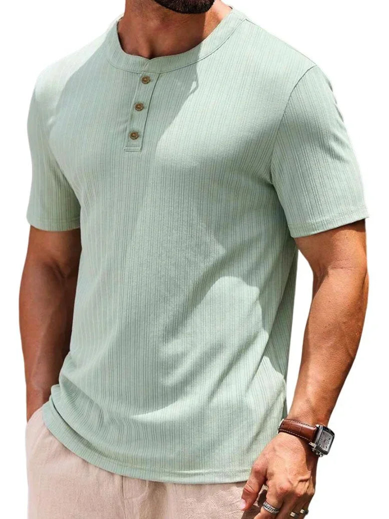Men's t-shirt with buttons ribbed casual top - relaxed fit for everyday wear