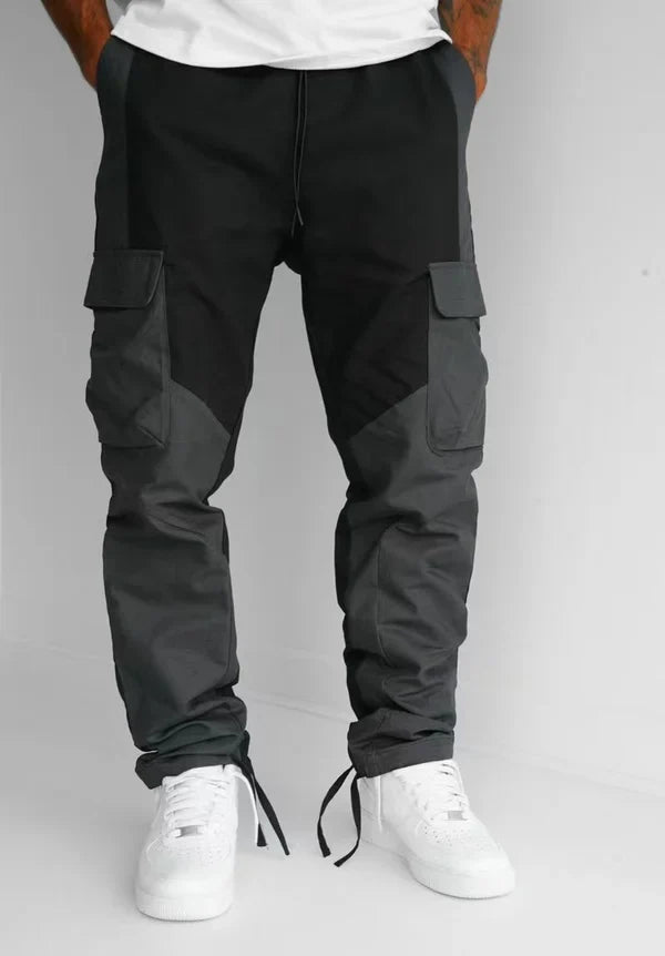Men's cargo pants functional black/grey panel design for casual wear - stylish and practical trousers