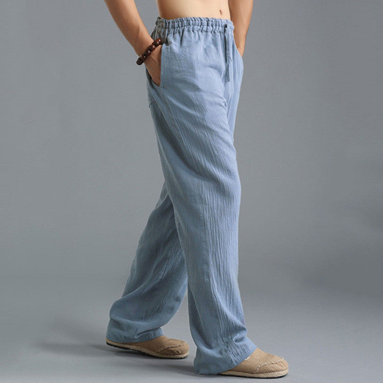 Men's lightweight cotton and linen casual trousers - relaxed fit breathable summer bottoms