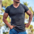 Men's ribbed v-neck t-shirt - stylish casual wear for everyday comfort