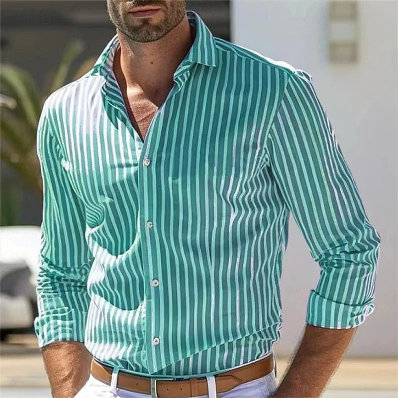 Men's striped casual shirt - classic long sleeve button-up, versatile for office and weekend wear