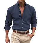 Men's button-up shirt durable long sleeve work attire - versatile office and casual wear