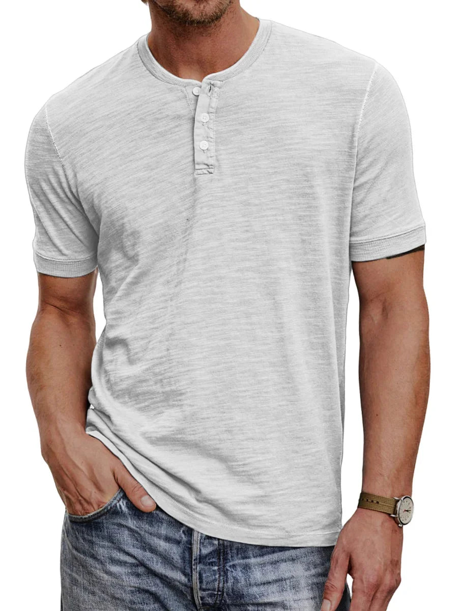 Men's henley t-shirt - lightweight cotton blend top for casual everyday wear