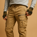 Men's utility cargo trousers - durable stretch cotton pants for daily wear