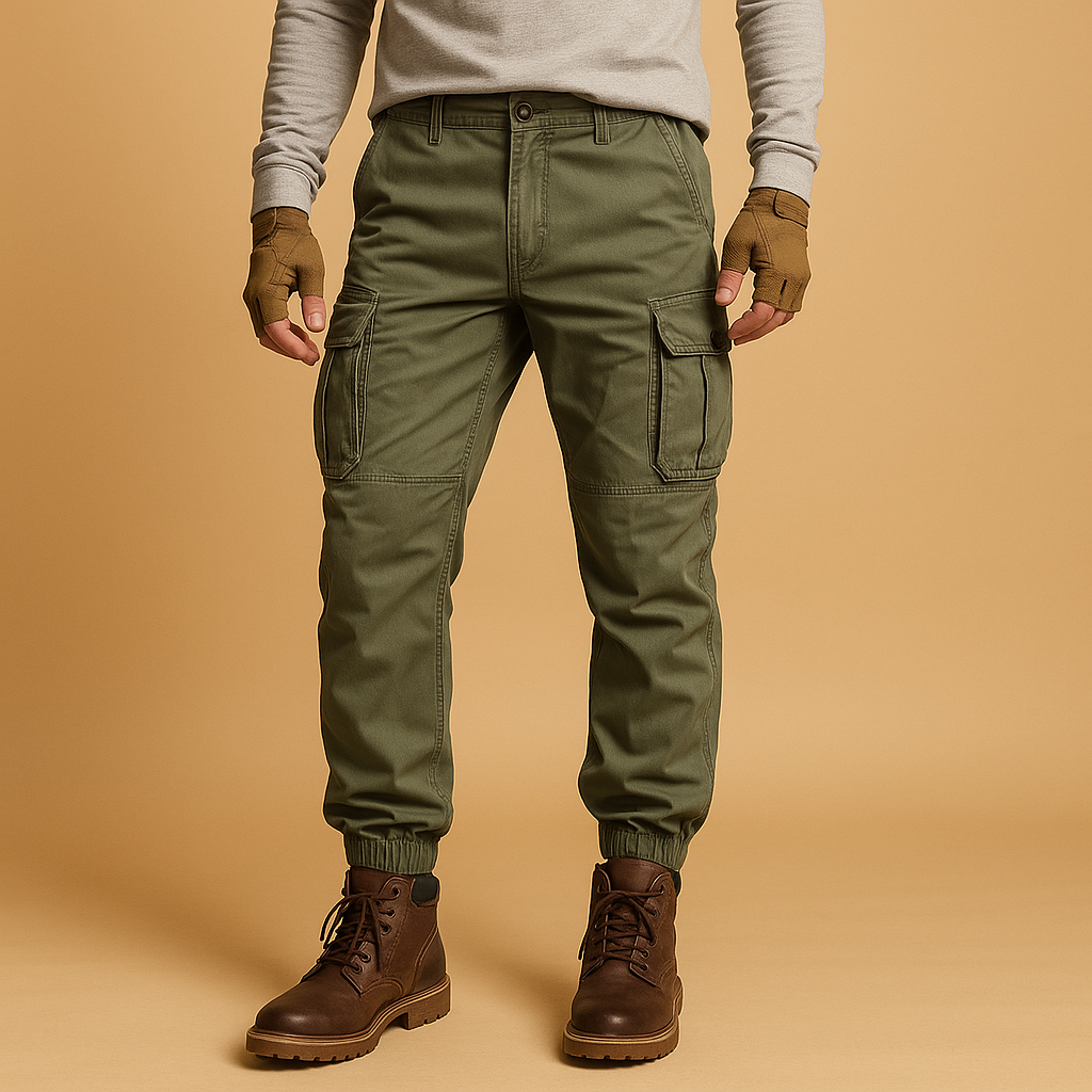 Men's utility cargo trousers - durable stretch cotton pants for daily wear