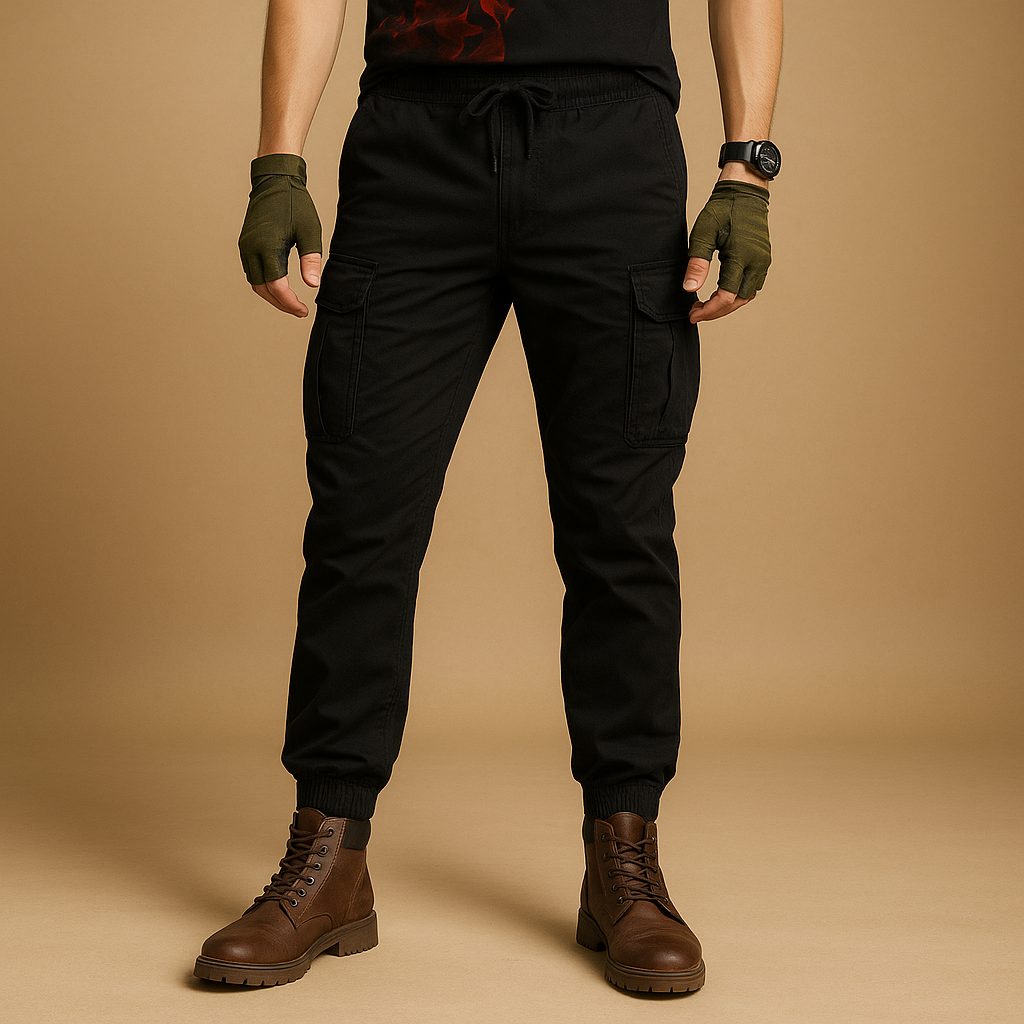 Men's utility cargo trousers - durable stretch cotton pants for daily wear