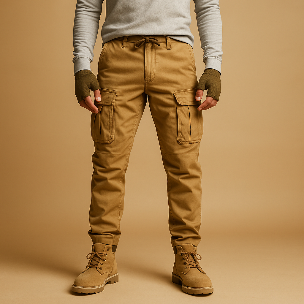 Men's utility cargo trousers - durable stretch cotton pants for daily wear