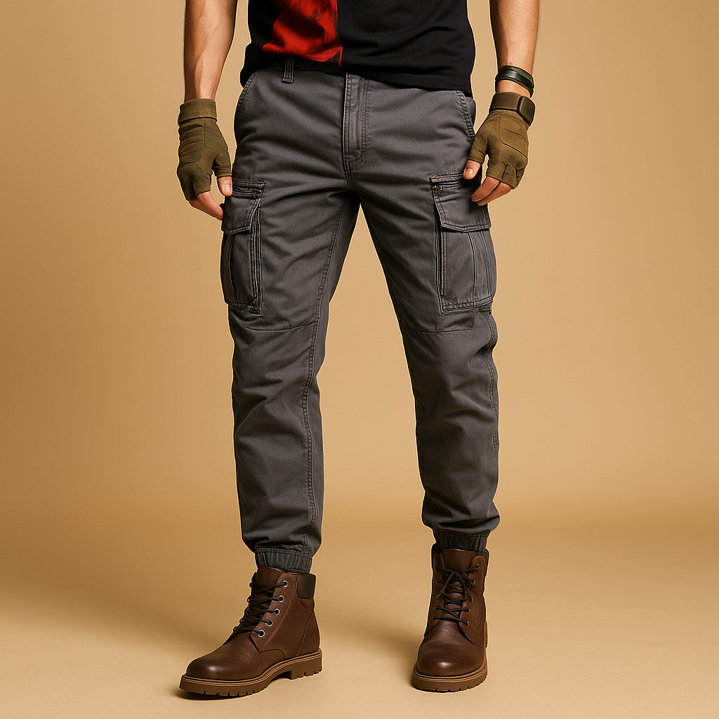 Men's utility cargo trousers - durable stretch cotton pants for daily wear