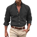 Men's button-up shirt durable long sleeve work attire - versatile office and casual wear