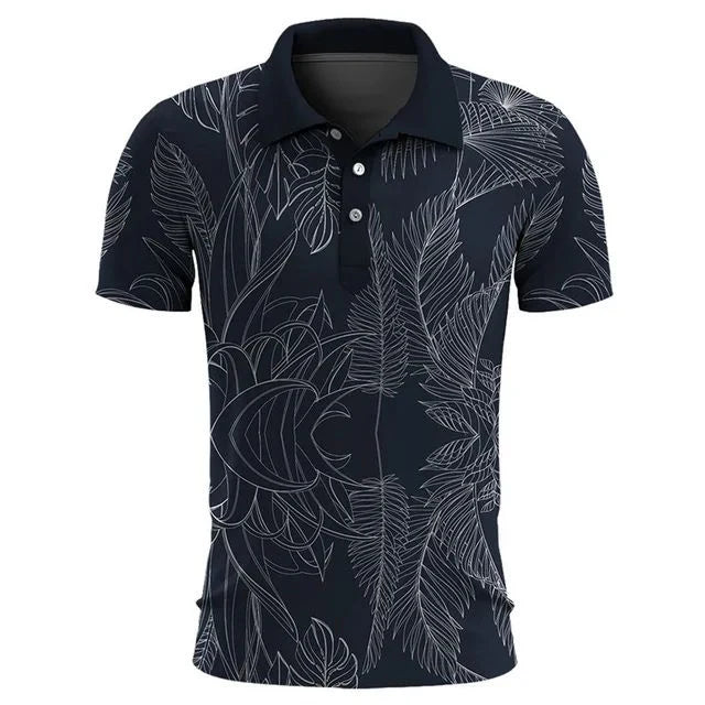 Men's tropical print polo shirt casual summer attire - lightweight stylish short sleeve poloshirt