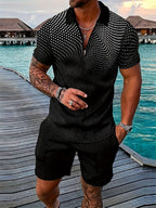 Men's short-sleeve polo shirt - unique black matrix design for casual outings