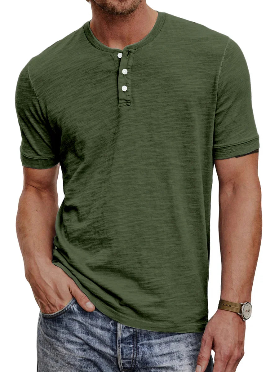 Men's henley t-shirt - lightweight cotton blend top for casual everyday wear