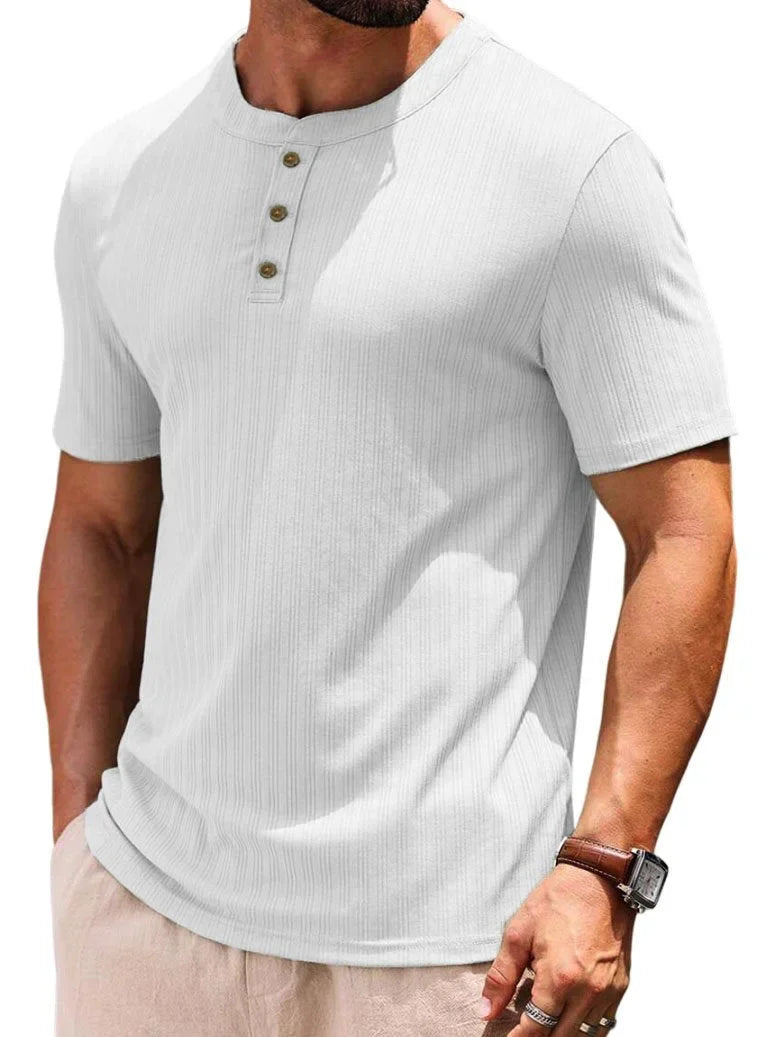 Men's t-shirt with buttons ribbed casual top - relaxed fit for everyday wear