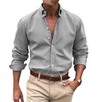 Men's button-up shirt durable long sleeve work attire - versatile office and casual wear