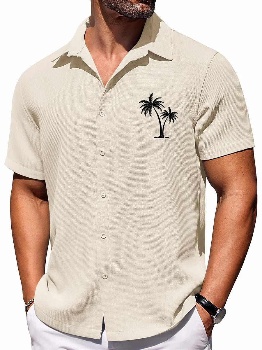 Men's hawaiian shirt lightweight palm print - casual summer attire for relaxed days