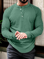 Men's long sleeve henley t-shirt versatile cotton blend top - ideal for casual and office wear
