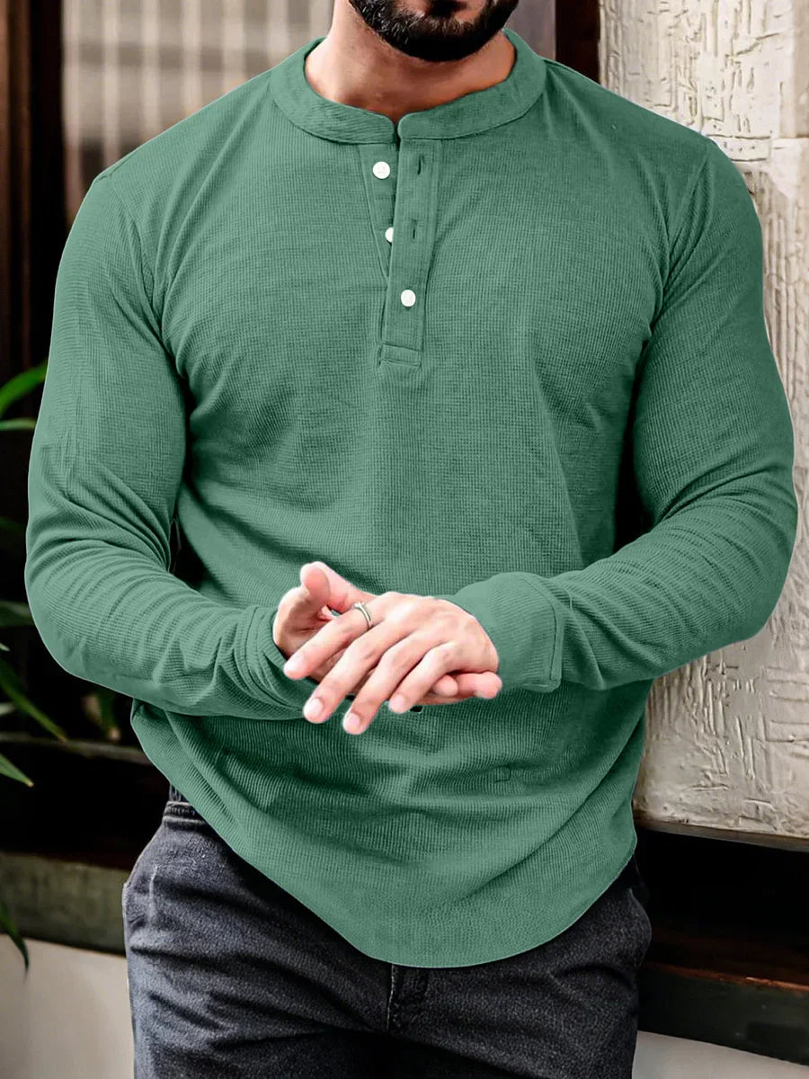 Men's long sleeve henley t-shirt versatile cotton blend top - ideal for casual and office wear