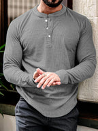 Men's long sleeve henley t-shirt versatile cotton blend top - ideal for casual and office wear