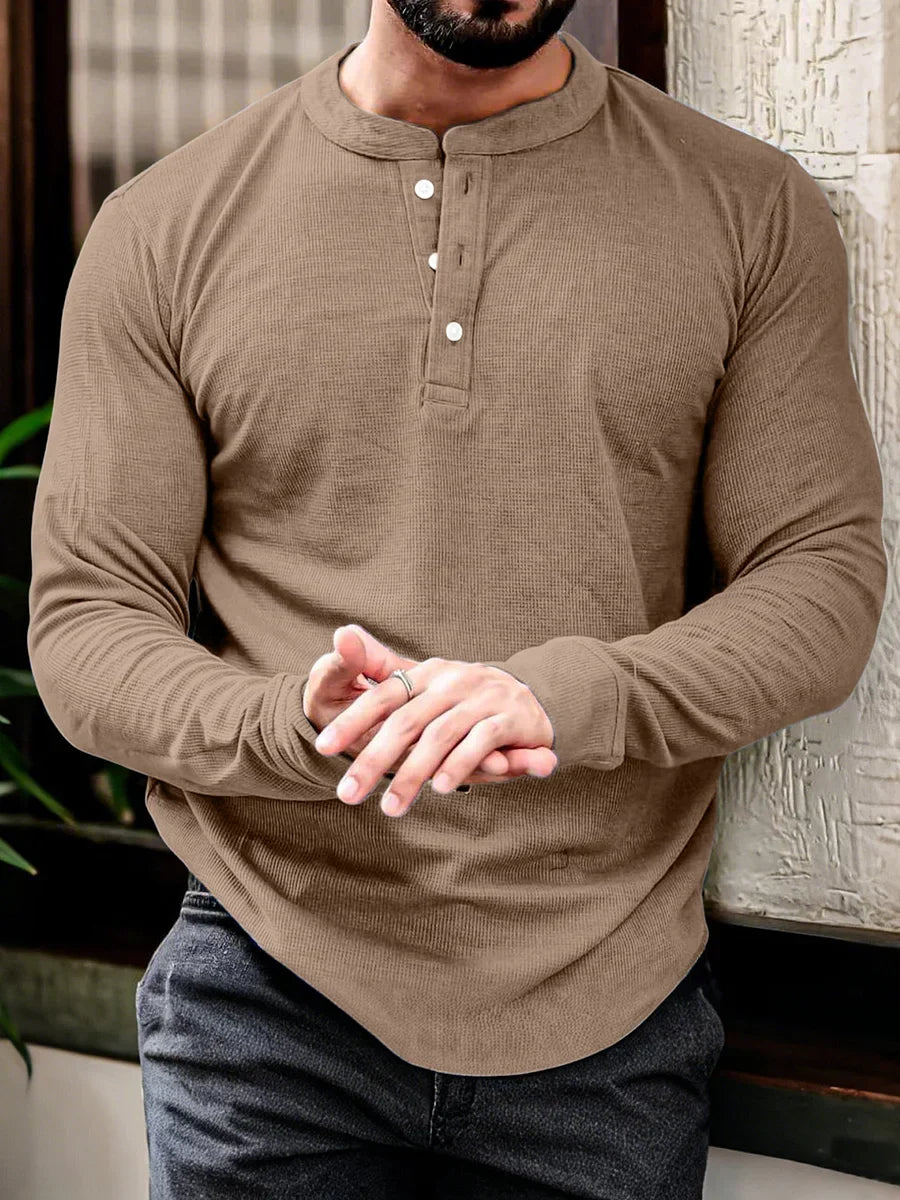 Men's long sleeve henley t-shirt versatile cotton blend top - ideal for casual and office wear