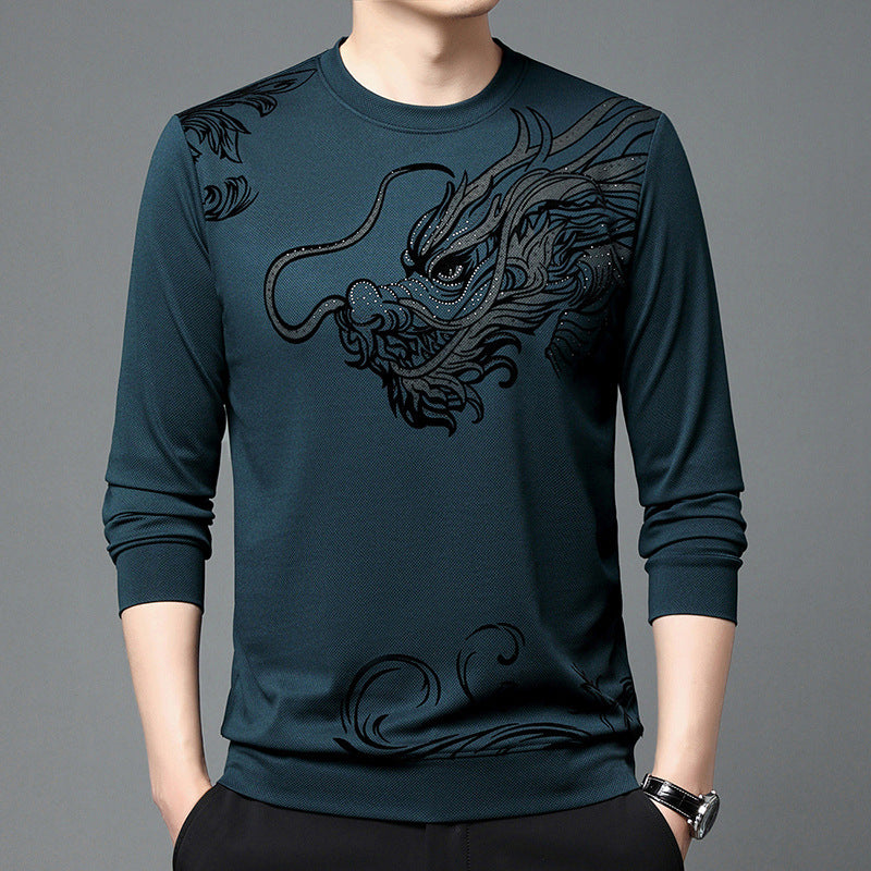 Men’s Dragon Print Long Sleeve Top - Trendy Graphic Tee