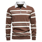 Men's long sleeve polo shirt - striped zip neck casual top for everyday wear