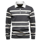Men's long sleeve polo shirt - striped zip neck casual top for everyday wear