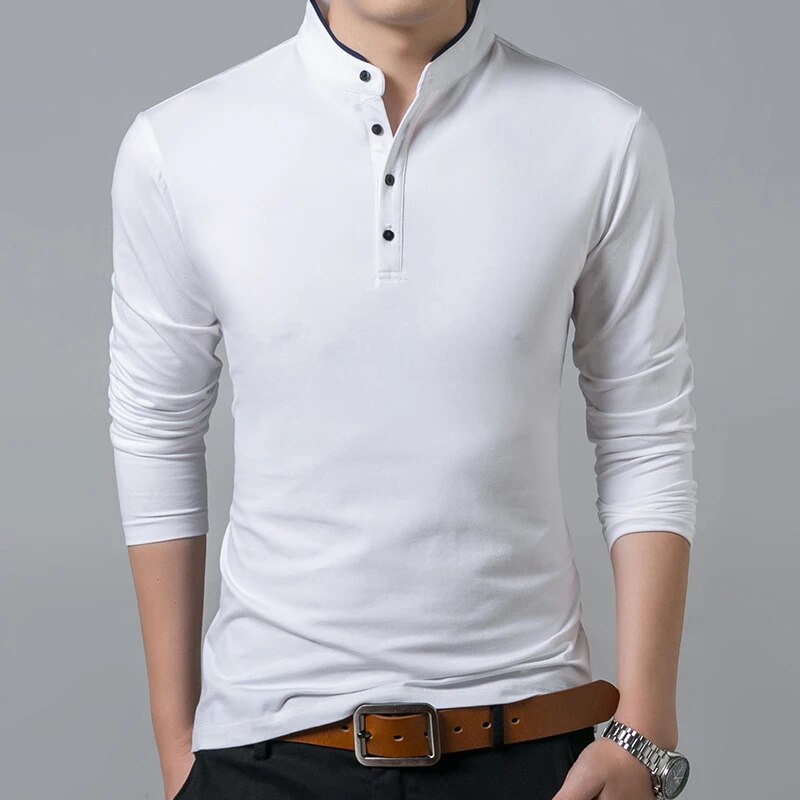 Men's long sleeve polo shirt premium fabric casual wear - classic design for smart-casual occasions