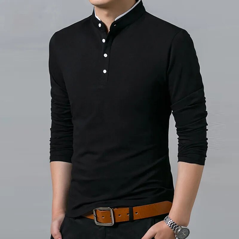 Men's long sleeve polo shirt premium fabric casual wear - classic design for smart-casual occasions