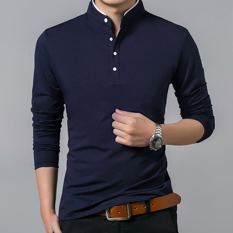 Men's long sleeve polo shirt premium fabric casual wear - classic design for smart-casual occasions