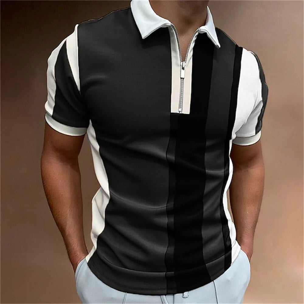 Men's polo shirt contemporary zip-up style casual attire - quality fabric for relaxed outings