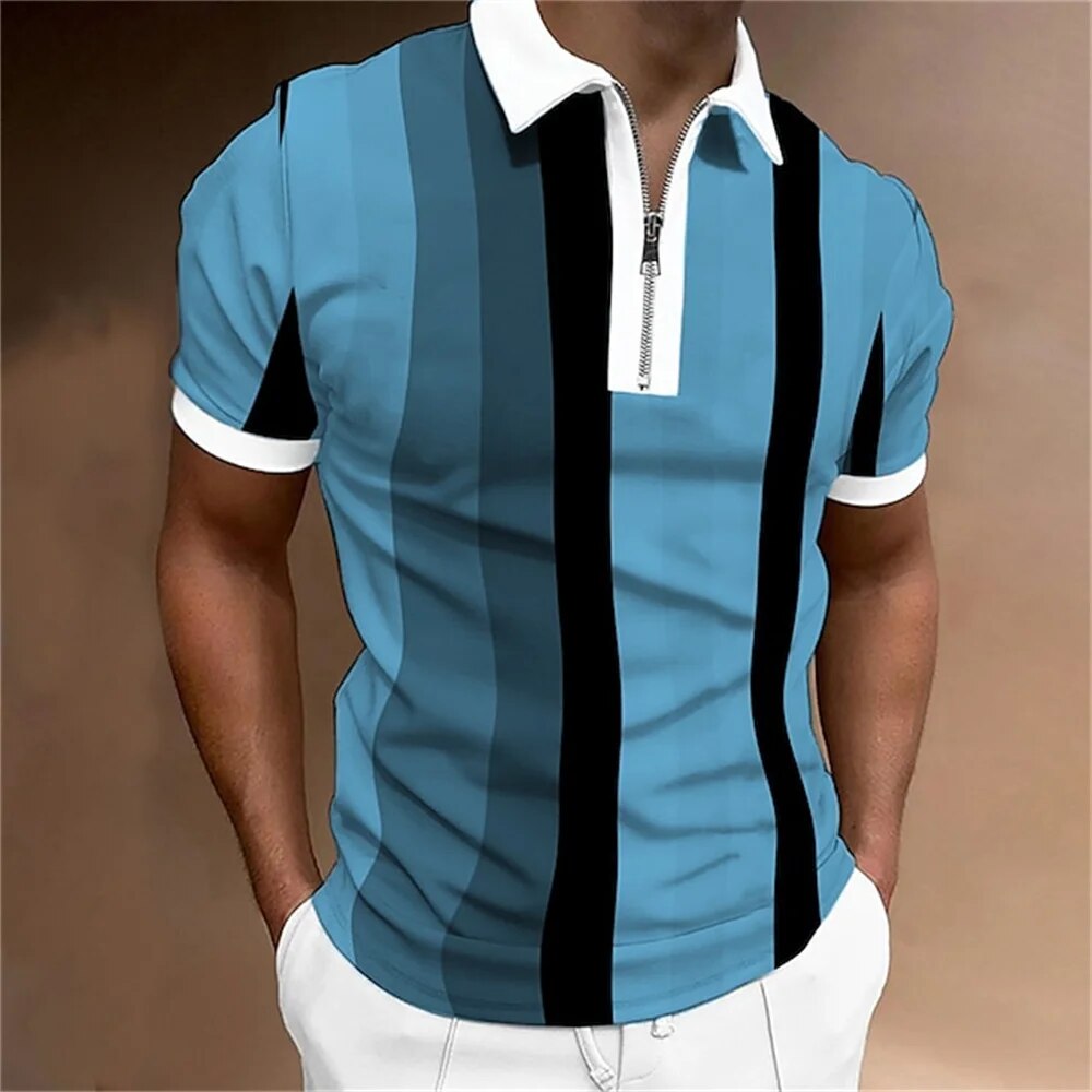 Men's polo shirt contemporary zip-up style casual attire - quality fabric for relaxed outings
