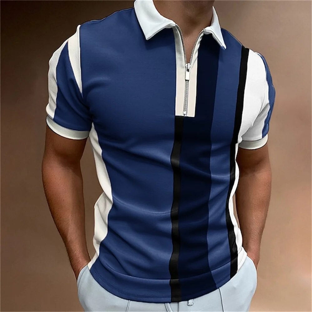 Men's polo shirt contemporary zip-up style casual attire - quality fabric for relaxed outings