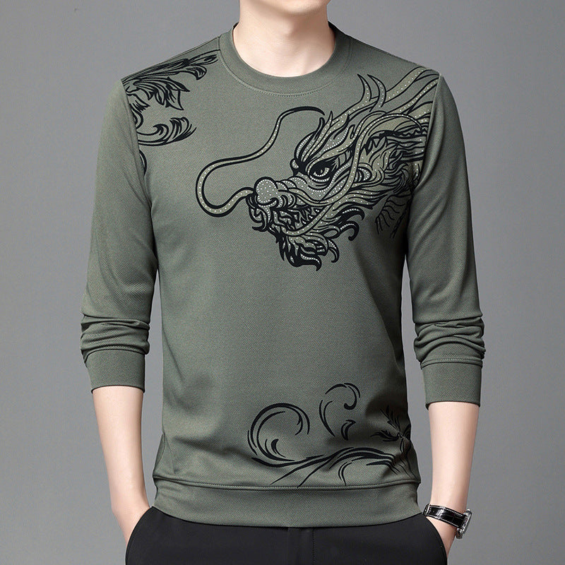 Men’s Dragon Print Long Sleeve Top - Trendy Graphic Tee