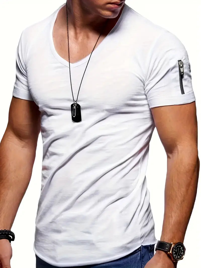 Men's slim fit v-neck t-shirt with pocket - casual everyday tee, breathable fabric