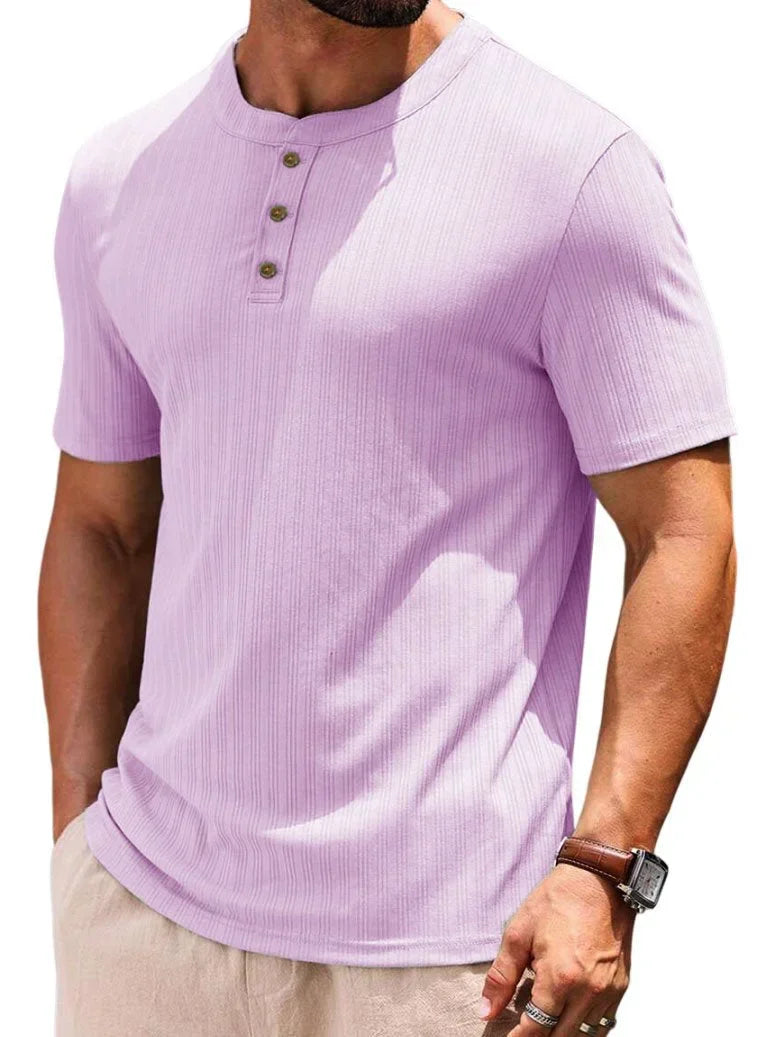 Men's t-shirt with buttons ribbed casual top - relaxed fit for everyday wear