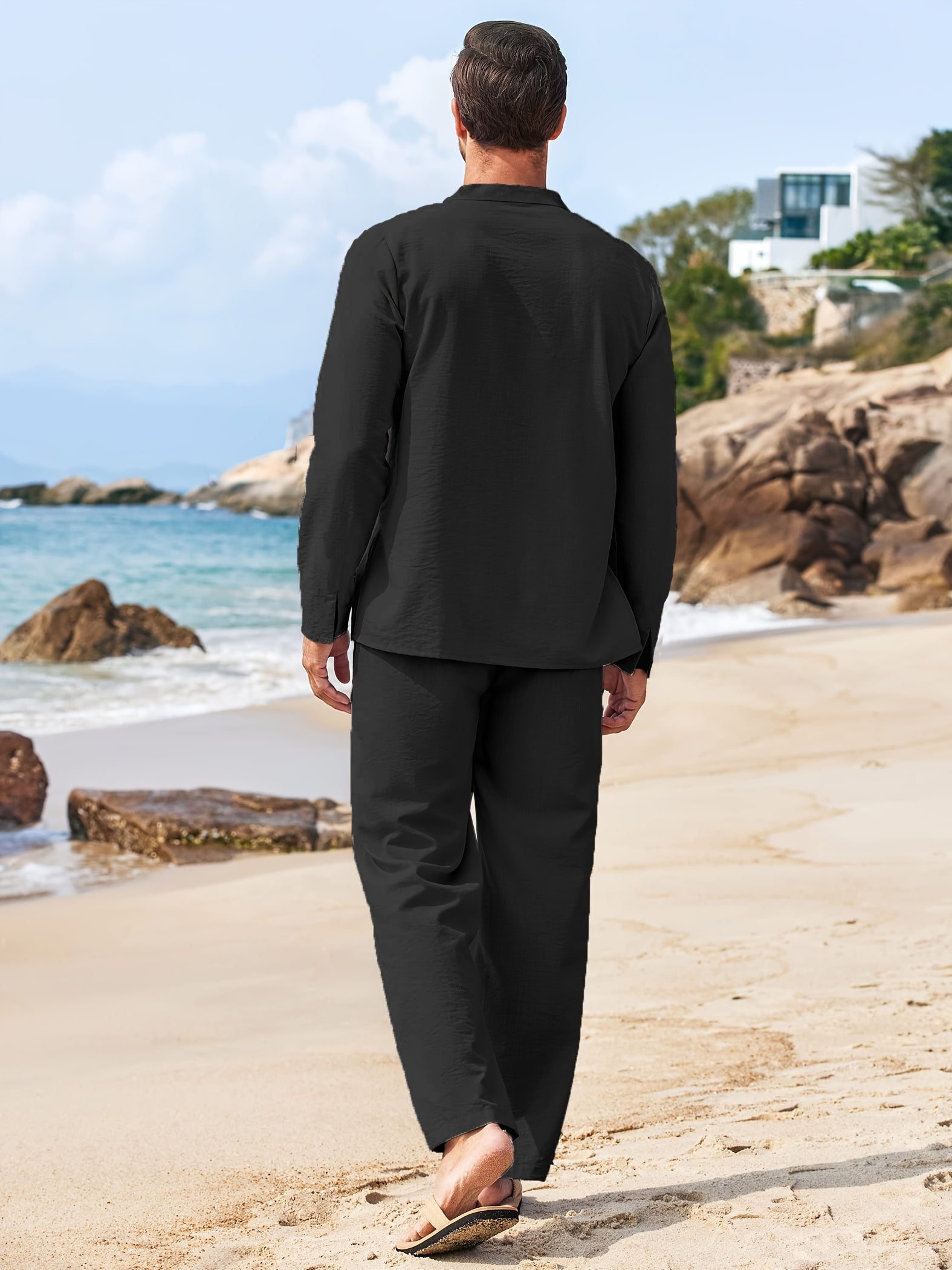 Men's long sleeve shirt and trouser set - contemporary relaxed fit ensemble for summer outings