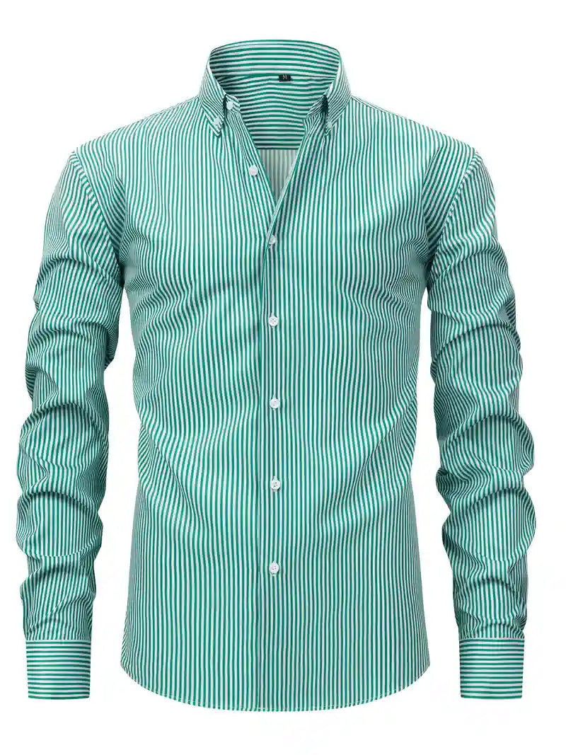 Men's long sleeve striped shirt - classic tailored fit for office and casual wear