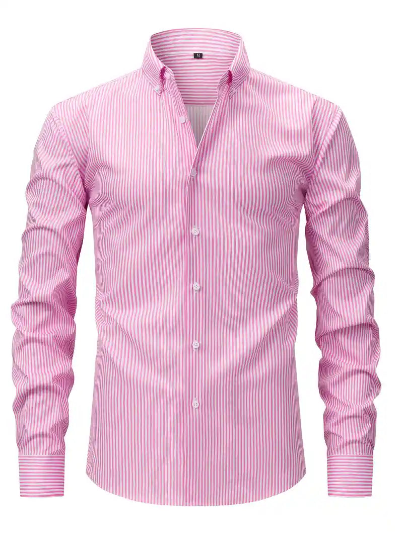 Men's long sleeve striped shirt - classic tailored fit for office and casual wear